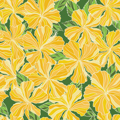 Fototapeta na wymiar Hibiscus flower seamless pattern. Vector illustration Batik floral design background. 