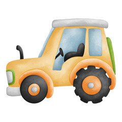 Watercolor Easter tractor illustration, Easter Elements, Easter farm concept