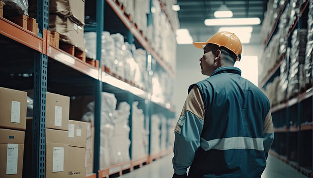 Employee worker warehouse working in ware house checking product and stock, management factory, production lines, industry logistics,  packaging control, storage building with Generative AI.