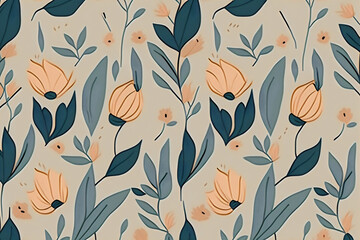 Boho Minimalist Flower Pattern, Generative AI