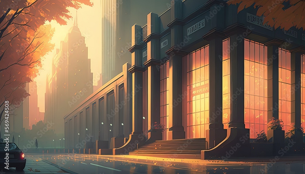 Aufkleber classic bank company building in the afternoon background. generative ai technology.