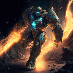 3D Rendered Futuristic Cyberpunk Robot Jaeger 3