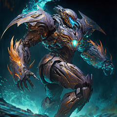 3D Rendered Futuristic Cyberpunk Robot Jaeger