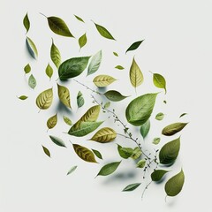 Naklejka premium Abstract green leaves on white background. Generative AI
