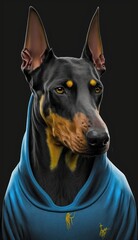 Photo Shoot of Cool, Cute and Adorable Humanoid Doberman Pinscher Dog in Stylish Sportswear:A Unique Athletic Animal in Action with Comfortable Activewear and Gym Clothes like Men, Women, and Kids