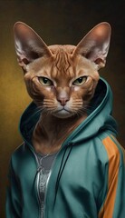 Photo Shoot of Cool, Cute and Adorable Humanoid Havana Brown Cat in Stylish Sportswear:A Unique Athletic Animal in Action with Comfortable Activewear and Gym Clothes like Men, Women, and Kids
