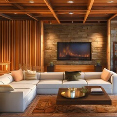 Fototapeta premium Warm and inviting rustic family room2, Generative AI
