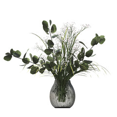Obraz premium decorative flowers and plants for the interior, isolated on transparent background, 3D illustration, cg render