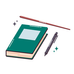 book and pen teacher symbol. education concept