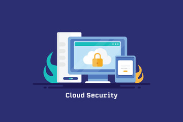 Business security technology cloud computing service, secure cloud network protecting online data web banner concept.