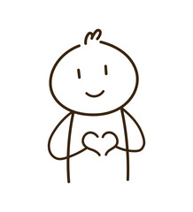Valentine's Day hand sign, stick figure cartoon doodle doing heart sign with his hands.