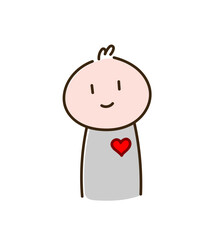 Cartoon Valentine's Day, a hand drawn stick figure person with a heart symbol on his chest