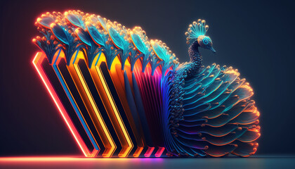 a neon glow artistic peacock fractal light style, royal bird generated AI, AI art