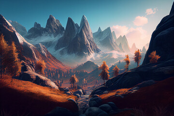 Wallpaper background of beautiful mountain view. Generative AI