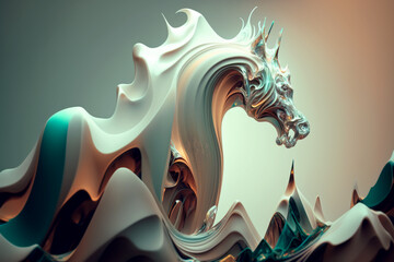 a digital painting of a horse in the middle of a mountain range, generative art, abstract fractal design, generated AI, AI art