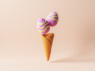 Waffle cone with colorful Easter eggs