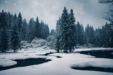 Wallpaper background of a beautiful snowy landscape. Generative ai