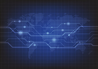 Abstract technology with pixel world map background