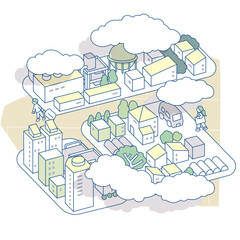 曇り空。村の上空に漂うたくさんの雲