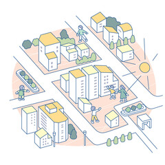 太陽の光が照らす街。挨拶の響く朝