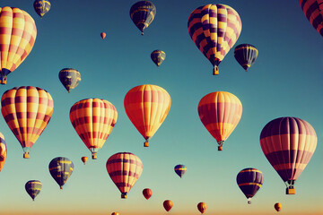 Fototapeta premium Wallpaper background of hot air balloons in the sky. Generative ai