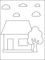 beautiful house coloring pages. The property of the house is white with thick black lines. suitable for use in children's coloring books as well as a medium for recognizing the shape of a house .
