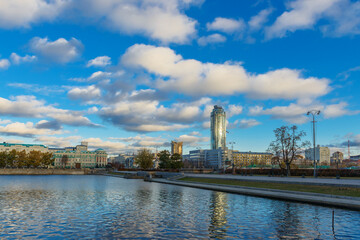 View of quay wharf embankment Yekaterinburg City.