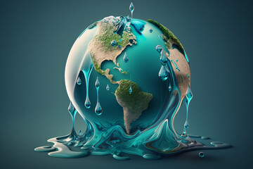 World water day. A globe in the shape of a drop of water. Saving water and world environmental protection concept. Generative AI.