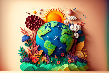 World environment and mother earth day concept with surreal, colorful Earth. Generative ai.