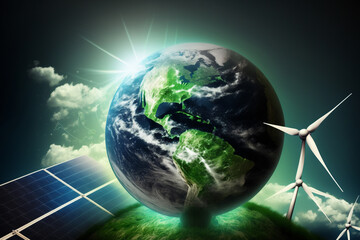 Solar panels and wind turbines-Alternative, Renewable Energy Concept. Generative ai.