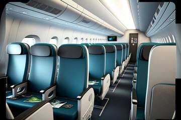 Fototapeta premium Airplane interior. Generative AI.