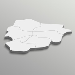 Fully editable 3d isometric white Andorra map with States or province in white isolated background.