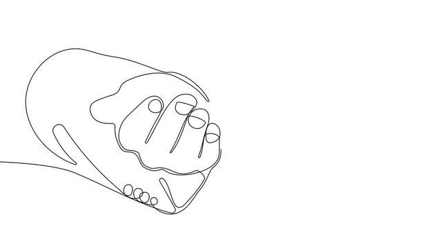 4k animated self drawing of continuous line drawing of female hands puts a coin in a pink piggy bank the concept of saving money or savings investment with economy plan family budget