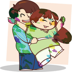 Holi Celebration, Indian festival. Young couple (Friends) Playing Holi celebration poster, banner, wallpaper. vector illustration design.