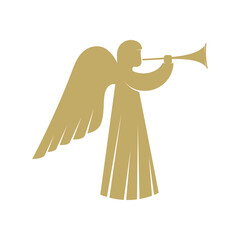 Vector illustration. The angel with the trumpet is God's herald. - obrazy, fototapety, plakaty