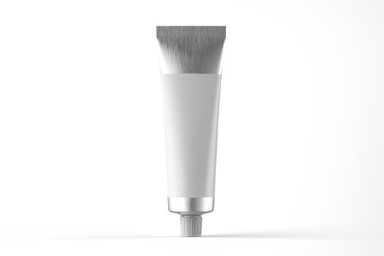 Shiny Aluminum Cosmetic Paste Cream Tube Product Packaging Isolated on White 