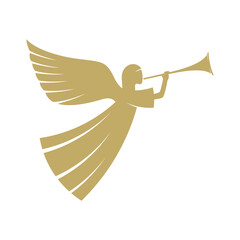 Vector illustration. The angel with the trumpet is God's herald. - obrazy, fototapety, plakaty
