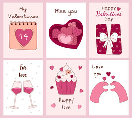Fototapeta na wymiar Set of Valentine's Day greeting cards. Vector illustration