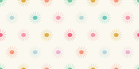 Sunshine background vector banner. Fun and bright nature sun seamless repeat pattern design border.