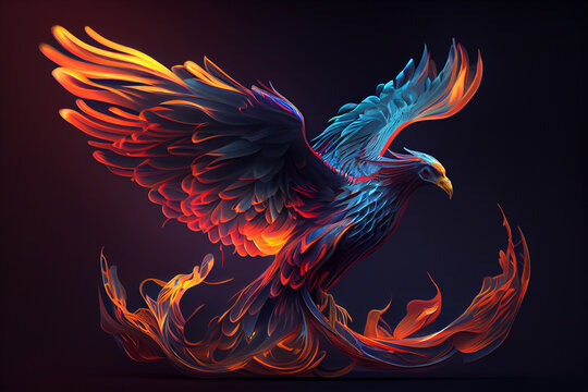 Beautiful abstract geometric phoenix concept. Generative AI technology.