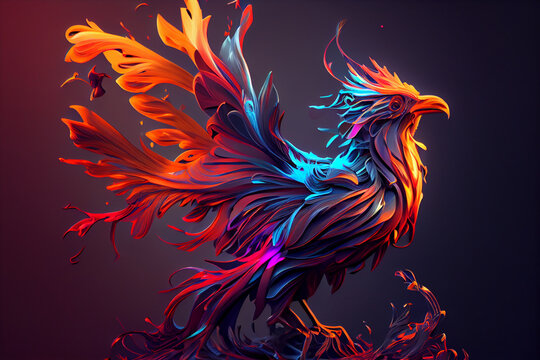 Beautiful abstract geometric phoenix concept. Generative AI technology.