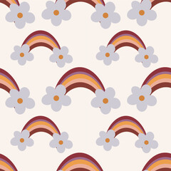 Flower and rainbow  vector ilustration seamless patern.Great for textile,fabric,wrapping paper,and any print.Vintages style.