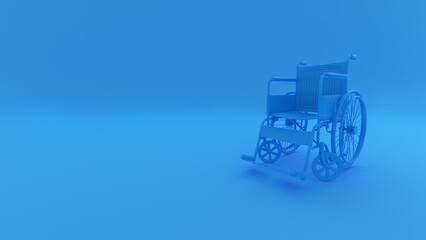 3D rendering wheelchair in blue monochrome and blue background