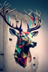 Foto op Aluminium Colorful deer illustration. Low poly deer with horns. Generative Ai. © zorandim75