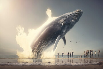 Fototapeta premium Spectators Point and Laugh at a Whale's Performance