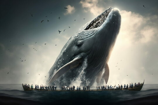 Boaters Spotting a Whale: Cheering and Pointing