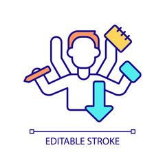 Multitasking skills of corporate employee RGB color icon. Reduce workload in office. Productivity evaluation. Isolated vector illustration. Simple filled line drawing. Editable stroke