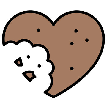 Heart shaped bitten cookie icon, Love and heart vector