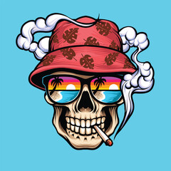 Skull smoke with bucket hat holyday vector illustration