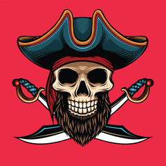 Skull pirate hat illustration vector